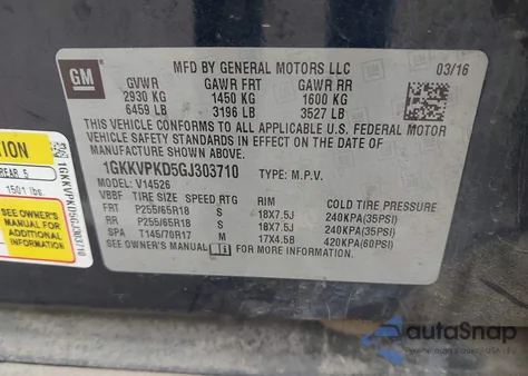 2016 GMC Acadia Sle-2 z USA, uszkodzony, nr VIN 1GKKVPKD5GJ303710